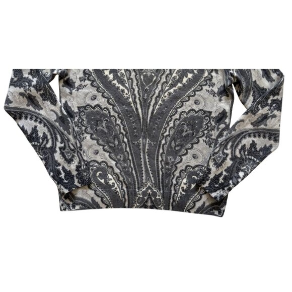 Madison Cashmere Grey Black Paisley Sweater M 100% Cashmere Boho Lightweight - Picture 3 of 5